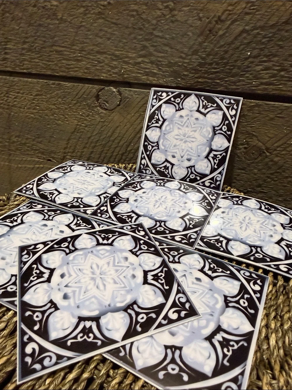 Set of 15 Black & White Mandala Decorative Tiles Peel & Stick Art Decals 4